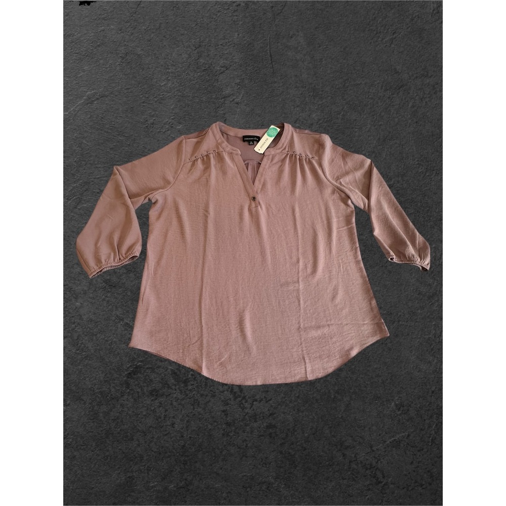 Fortune + Ivy Blouse Womens XL Dusty Pink NEW Studded 3/4 Sleeve Split Neck Top